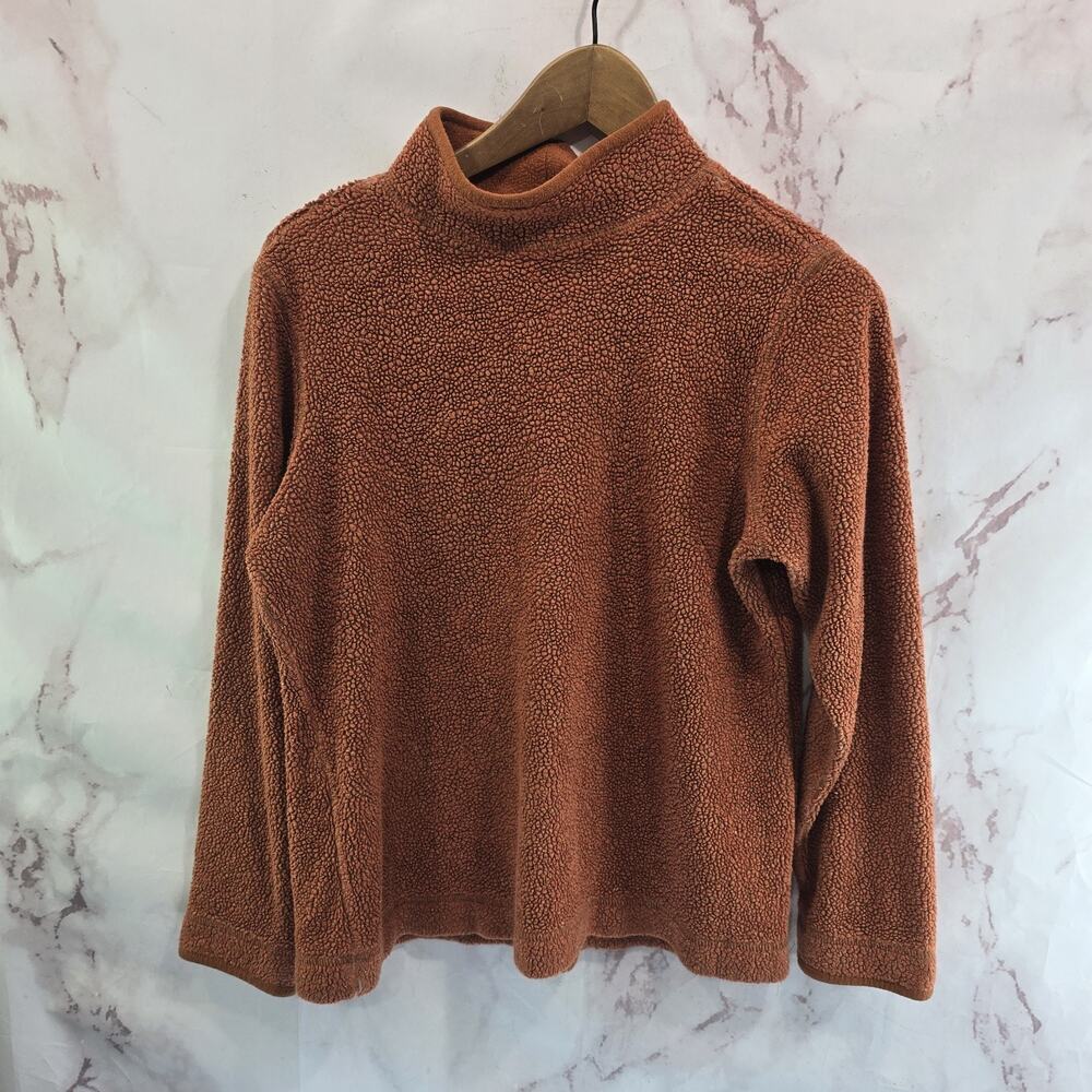 LL Bean Pullover Womens Small Orange Fleece Funnelneck Teddy Sweater Sweatshirt